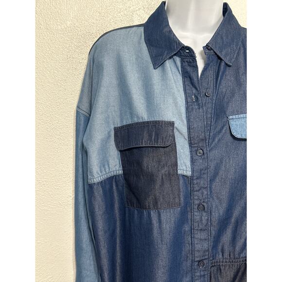 A.N.A. Denim Patchwork Button Up Shirt M Color Blocked Denim on Denim Trend - Picture 3 of 13